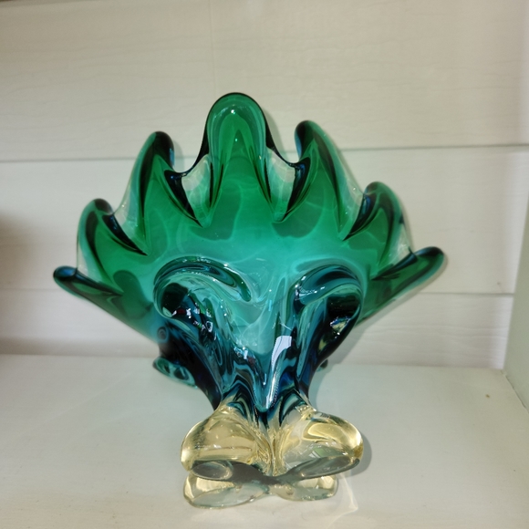 Chunky Bi-color Lorraine Canada Art Glass Piecrust Hand Blown Centerpiece - Picture 6 of 7